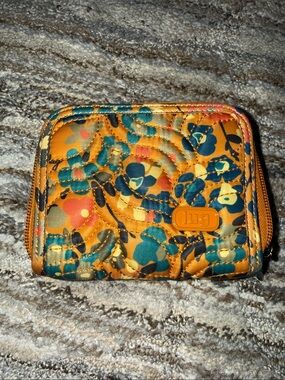 lug Splits Quilted Floral Zip Wallet - Mustard Teal Navy Coral